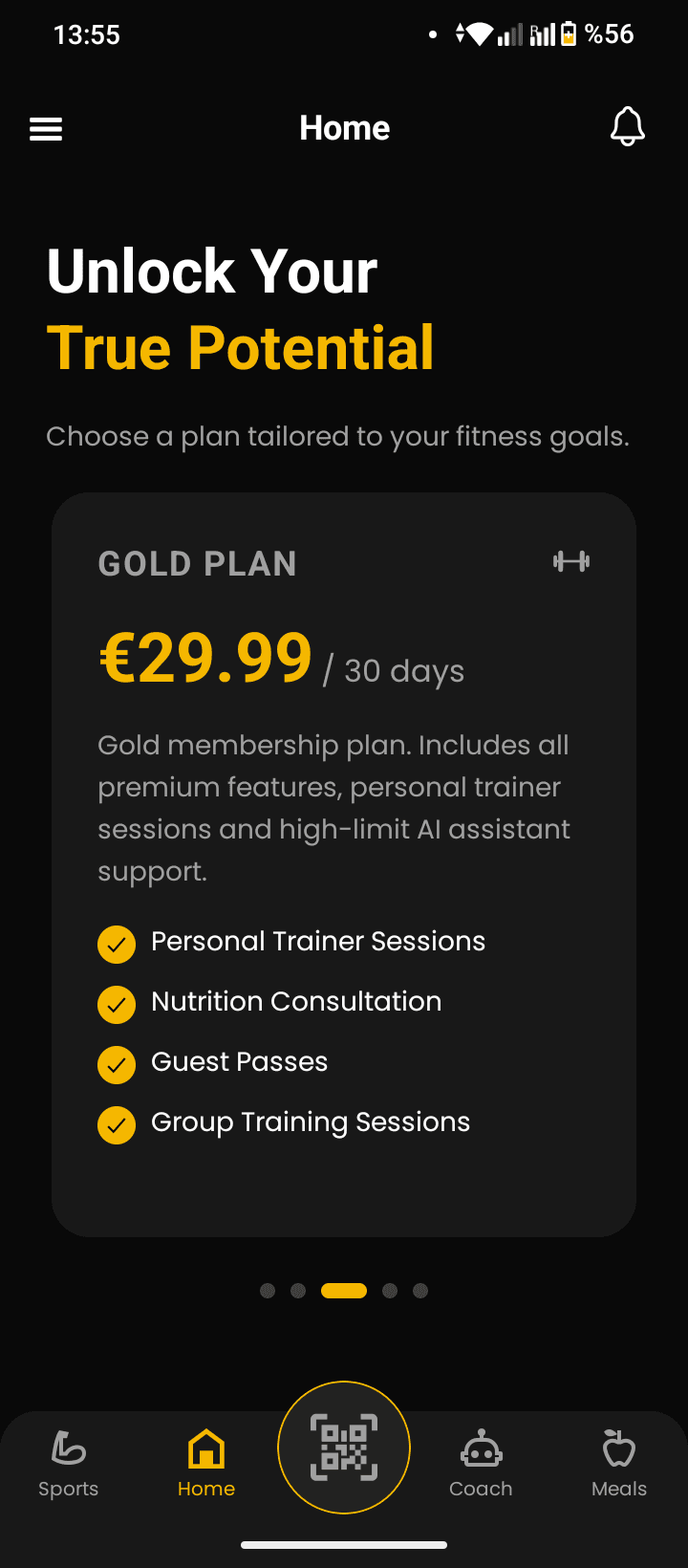 NutriGym Home screen